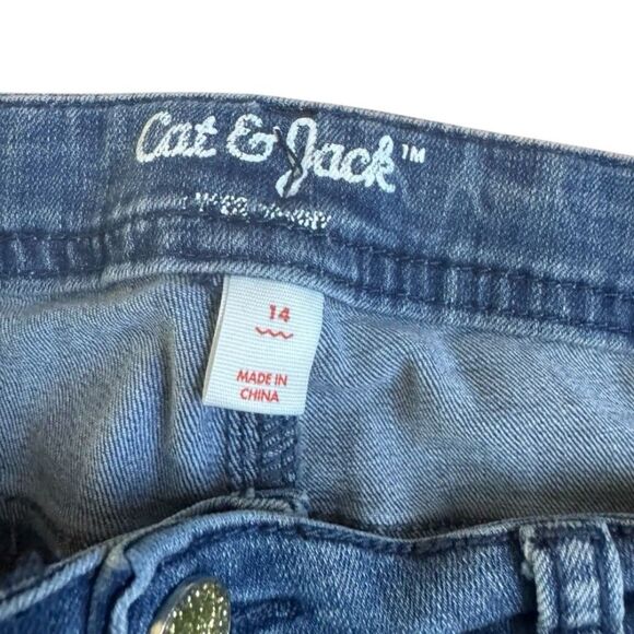 Girls Blue Denim Jeans Jeggings Bundle Set 2PC Embroidered Floral Patches 14 XL - Picture 9 of 10